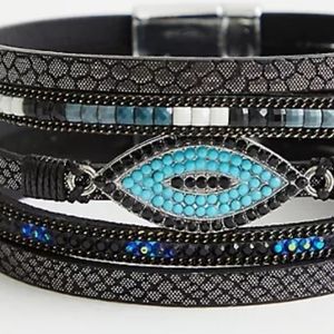 BLACK & TURQUOISE EVIL EYE MAGNETIC BRACELET